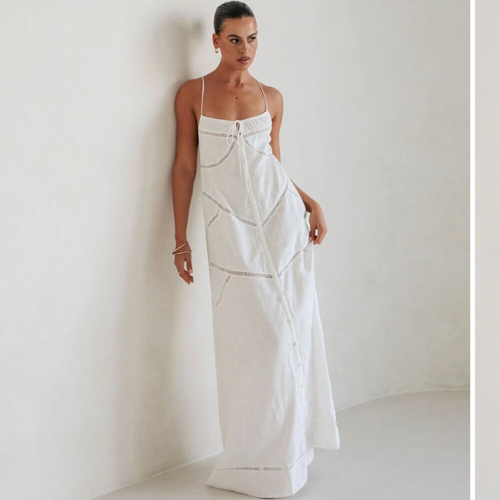 Meshki Carmele Cotton Gathered Midi Dress - White